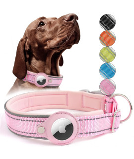 Reflective Airtag Dog Collar, Heavy Duty Apple Air Tag Dog Collar, Padded Pet Collar With 2022 Updated Airtag Dog Collar Holder Case, Adjustable For Small Medium Large Breeds
