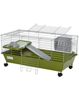 Susany 35" Small Animal Cage Chinchilla Guinea Pig Hutch Pet House with Platform Ramp,Food Dish,Wheels,&Water Bottle,Chicken Run Cage Pens Crate Cage Enclosure Pet Playpen