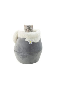 SSDH Cat Nest Winter Thick Foldable Closed Honeypot Shape Cat House Gives Pet Cats and Dogs A Warm Home (S,Gray)