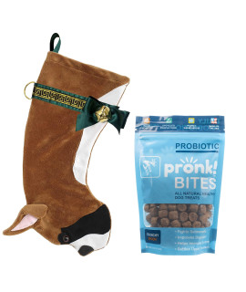 Pronk! Hearth Hounds Boxer Dog Christmas Stocking & Crunchy Bacon Upcycled Baked Probiotic Dog Treats Bundle