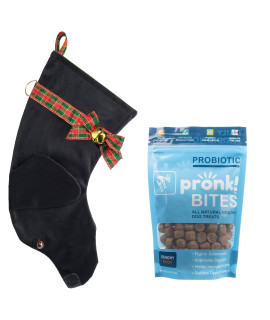 Pronk! Hearth Hounds Black Labrador Dog Christmas Stocking & Crunchy Bacon Upcycled Baked Probiotic Dog Treats Bundle