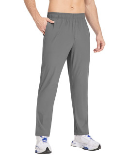 BALEAF Mens Workout Athletic Pants Elastic Waist Lightweight Running golf Pants with Zipper Pockets gray S