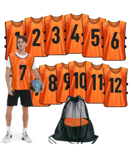 Puluomasi Scrimmage Training Vest (12 Pack) Team Sports Pinnies Jerseys For Adult Youth Soccer Bibs Numbered Practice Jerseys Orange M