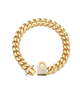 AAAbling Dog Collar 19mm with Secure Buckle 18K Gold Metal Cuban Link Dogs Chains Luxury Fancy Diamond Chain Collar(24")