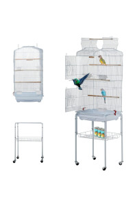 BestPet 64 inch Wrought Iron Bird cage for Parakeets Medium Small Parrots Parakeet cage with Detachable Rolling Stand Play Open Top for cockatiels Lovebird Finches canaries ,White