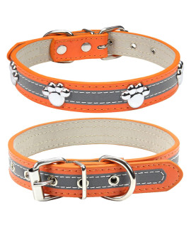 Petcare Reflective Dog Collar With Cute Paw Rivet Studded Funny Soft Pu Leather Adjustable Puppy Dog Collars For Small Medium Large Dogs Cats (Orange,Xx-Large)