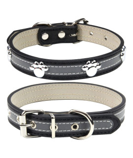 Petcare Reflective Dog Collar With Cute Paw Rivet Studded Funny Soft Pu Leather Adjustable Puppy Dog Collars For Small Medium Large Dogs Cats (Black,X-Large)