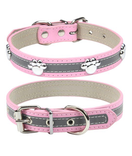 Petcare Reflective Dog Collar With Cute Paw Rivet Studded Funny Soft Pu Leather Adjustable Puppy Dog Collars For Small Medium Large Dogs Cats (Pink,X-Large)