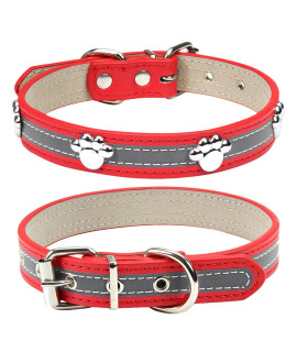Petcare Reflective Dog Collar With Cute Paw Rivet Studded Funny Soft Pu Leather Adjustable Puppy Dog Collars For Small Medium Large Dogs Cats (Red,X-Large)