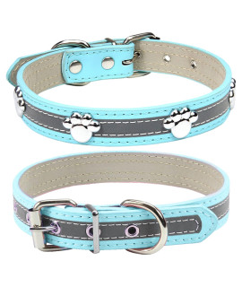 Petcare Reflective Dog Collar With Cute Paw Rivet Studded Funny Soft Pu Leather Adjustable Puppy Dog Collars For Small Medium Large Dogs Cats (Blue,Small)
