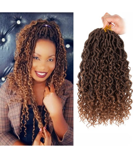 Zrq 8 Packs Ombre Goddess Locs Crochet Hair 14 Inch Boho Faux Locs Croceht Braids Synthetic Hair,Ombre Boho Locs Pre Looped Soft Locs With Curly Ends Hair Extension T30