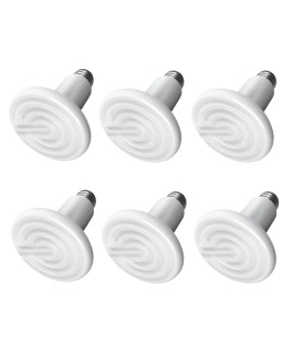 Simple Deluxe ceramic Heat Emitter 100W 6-Pack Reptile Heat Lamp Bulb No Light Emitting Brooder coop Heater for Amphibian Pet Snake Turtle Incubating chicken, No Harm, color White