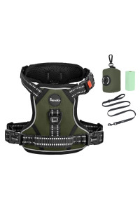 Petmolico No Pull Dog Harness Set, 2 Leash Attchment Easy Control Handle Reflective Vest Dog Harness Small Breed, Small Dogs Harness And Leash Set With Poop Bag Holder, Small Army Green