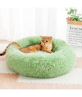Cat Beds & Furniture,Calming Dog Beds for Small Medium Dogs,Detachable Cat Bed for Indoor Cats, Anti-Slip Faux Fur Fluffy Donut Cuddler Cat Cave, Fits up to 13-40 lbs(L-28*28*7inch, Light-Green)