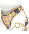 Charmsong Cute Dog Harness Reflective Basic Plaid Soft Chest Vest For Kitties Puppy Small Pets 150Cm Leash With Easy Control Handle Yellow Pink Plaid Xl
