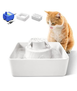 BFLICROY Ceramic Pet Drinking Fountain, 2.1L/71 Oz Automatic Porcelain Cat Water Fountain, Ultra Quiet Water Fountains for Cats and Dogs