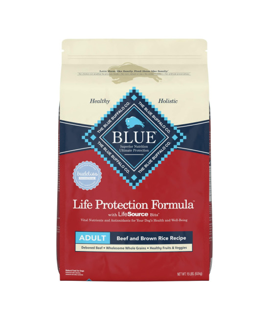 Blue Buffalo Life Protection Formula Natural Adult Dry Dog Food, Beef and Brown Rice 15-lb
