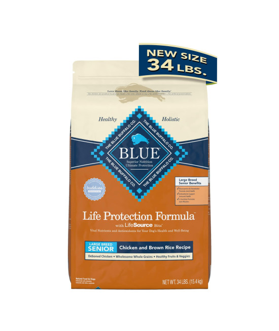 Blue Buffalo Life Protection Formula Natural Senior Large Breed Dry Dog Food, Chicken and Brown Rice 34-lb