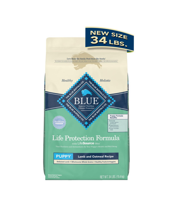 Blue Buffalo Life Protection Formula Natural Puppy Dry Dog Food, Lamb and Oatmeal 34-lb
