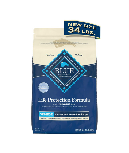 Blue Buffalo Life Protection Formula Natural Senior Dry Dog Food, Chicken and Brown Rice 34-lb