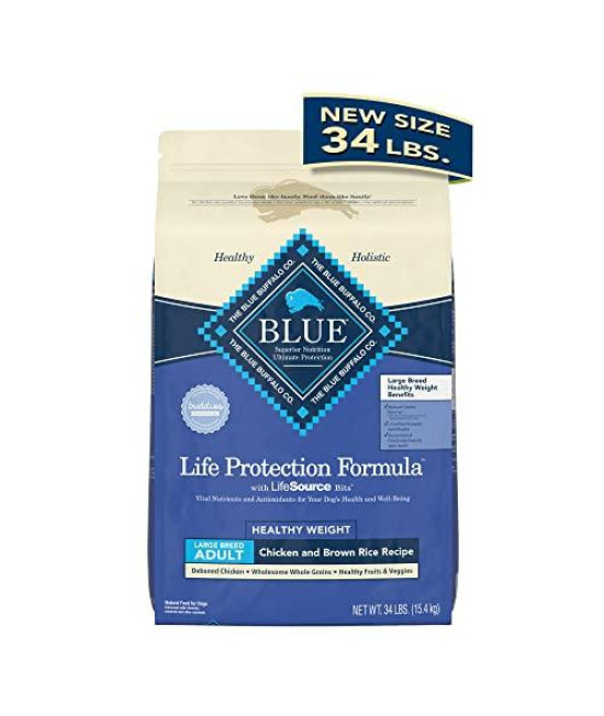 Blue Buffalo Life Protection Formula Natural Adult Large Breed Healthy Weight Dry Dog Food, Chicken and Brown Rice 34-lb