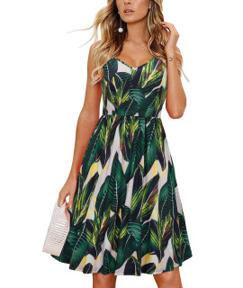 Arach&Cloz Womens Summer V Neck Tropical Dress Flowy Aline Adjustable Spaghetti Strap Sundress For Island Vacation (Floral-23,Small)