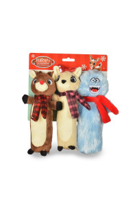 Rudolph The Red Nosed Reindeer Bobo Body Dog Toys, 3 Pack Rudolph & Friends Dog chew Toys, Squeaky Dog Toys christmas Dog chew Toys 3 Piece Backercard 9 Inch Plush Dog Toys