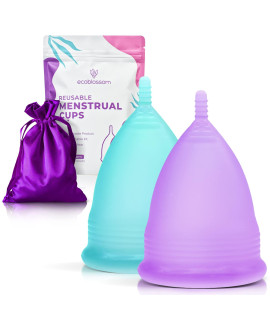 EcoBlossom Menstrual cup Kit - Tampon, Pad, and Disc Alternative Product - Wear for 12 Hours - Reusable Period cupcopa Designed with Soft Flexible Medical-grade Silicone (2 Large cups)