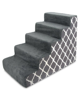 Best Pet Supplies Foam Pet Steps for Small Dogs and Cats, Portable Ramp Stairs for Couch, Sofa, and High Bed Climbing, Non-Slip Balanced Indoor Step Support, Paw Safe - Gray Lattice Print, 5-Step