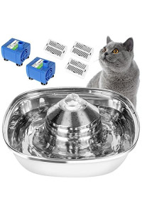XiaZ Cat Water Fountain Stainless Steel, 2.6L Pet Water Fountain with 2 Water Pumps, 3 Replacement Filters, 1 Filter Bag, Water Storage Design, Pet Water Dispenser for Cat & Small Dogs