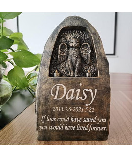 VIVIYI Rock Shaped Memorial Stone with Angel Cat, Resin Pet Grave Marker for Outdoor, Cat Garden Stone Gravestone Headstone Handmade Sympathy Gift Custom with Pet Name Date and Quote, 8