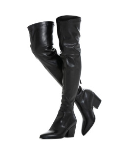 Nng Black Leather Over The Knee Boots Women Block Heel Long Boots Pu Fashion Boots Best Boots Winter Comfort Block Heels Black Size 8
