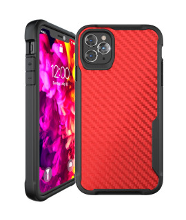 Kitoo Carbon Fiber Pattern Slim Case Compatible With Iphone 11 Pro Max, Shockproof 10Ft Drop Tested, Wireless Charging Compatible - Red
