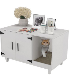 GDLF Modern Wood Pet Crate Cat Washroom Hidden Litter Box Enclosure Furniture House as Table Nightstand with Scratch Pad,Stackable (White)