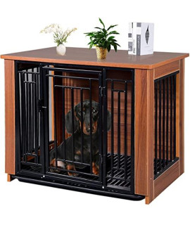 Wooden Dog Crate Furniture Style 32'', Decorative Dog Kennels End Table Wire Door with Lock Small Animal House with Removable Bottom Puppy Pet Cage 32*20.8*26 inch