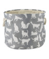 Bone Dry Pet Storage Collection Collapsible Bin with Soft Rope Handless, Large Round, 15x18, Gray Cats Meow Print
