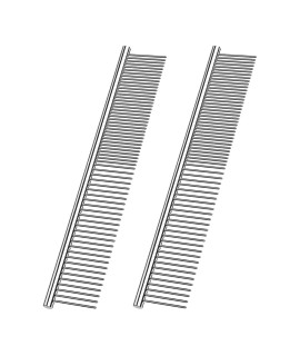 Kopal Dog comb 2 Pack Pet Steel comb Dogs and cats, Stainless Steel comb Rounded Teeth, Static-free Metal comb corrosion Resistant cat comb Pet Dematting Tool Flea comb Pet grooming Tool - 74in