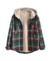 Zaful Womens Unisex Casual Plaid Fleece Jacket Hooded Flannel Lined Pocket Shirt Coat Drawstring Fuzzy Hoodie