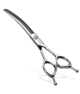 FOGOSP Curved Thinning Shears for Dogs 7.5'' Professional Blender Thinning Shears for Medium Large Dog 35% Thinning Rate (7.5 In, V Type Blender)