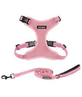 Voyager Step-in Lock Dog Harness w Reflective Dog Leash Combo Set with Neoprene Handle 5ft - Supports Small, Medium and Large Breed Puppies/Cats by Best Pet Supplies - Pink, XS