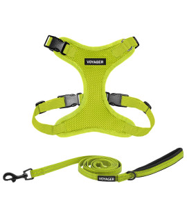 Voyager Step-in Lock Dog Harness with Reflective Dog Leash Combo Set with Neoprene Handle 5ft - Supports Small, Medium and Large Breed Puppies/Cats by Best Pet Supplies - Lime Green, M