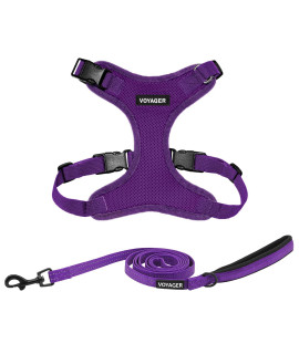 Voyager Step-in Lock Dog Harness w Reflective Dog Leash Combo Set with Neoprene Handle 5ft - Supports Small, Medium and Large Breed Puppies/Cats by Best Pet Supplies - Purple, XS