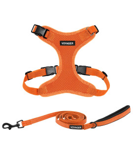 Voyager Step-in Lock Dog Harness w Reflective Dog Leash Combo Set with Neoprene Handle 5ft - Supports Small, Medium and Large Breed Puppies/Cats by Best Pet Supplies - Orange, M