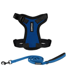 Voyager Step-in Lock Dog Harness W Reflective Dog Leash Combo Set with Neoprene Handle 5ft - Supports Small, Medium and Large Breed Puppies/Cats by Best Pet Supplies - Royal Blue/Black Trim, XXS