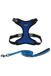 Voyager Step-in Lock Dog Harness w Reflective Dog Leash Combo Set with Neoprene Handle 5ft - Supports Small, Medium and Large Breed Puppies/Cats by Best Pet Supplies - Royal Blue/Black Trim, XL
