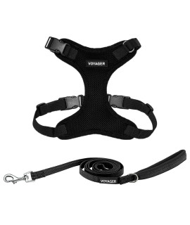 Voyager Step-in Lock Dog Harness w Reflective Dog Leash Combo Set with Neoprene Handle 5ft - Supports Small, Medium and Large Breed Puppies/Cats by Best Pet Supplies - Black, L