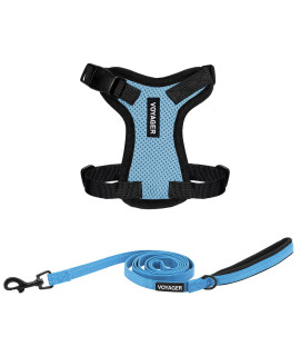 Voyager Step-in Lock Dog Harness W Reflective Dog Leash Combo Set with Neoprene Handle 5ft - Supports Small, Medium and Large Breed Puppies/Cats by Best Pet Supplies - Baby Blue/Black Trim, XXS