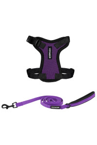 Voyager Step-in Lock Dog Harness w Reflective Dog Leash Combo Set with Neoprene Handle 5ft - Supports Small, Medium and Large Breed Puppies/Cats by Best Pet Supplies - Purple/Black Trim, XXS