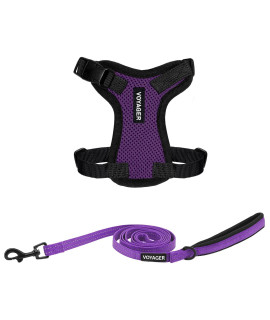 Voyager Step-in Lock Dog Harness w Reflective Dog Leash Combo Set with Neoprene Handle 5ft - Supports Small, Medium and Large Breed Puppies/Cats by Best Pet Supplies - Purple/Black Trim, XXS
