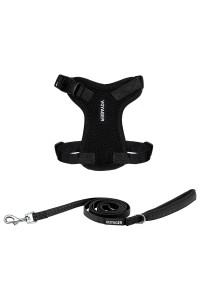 Voyager Step-in Lock Dog Harness w Reflective Dog Leash Combo Set with Neoprene Handle 5ft - Supports Small, Medium and Large Breed Puppies/Cats by Best Pet Supplies - Black, XXXS